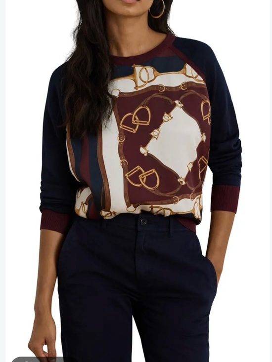 Lauren Ralph Lauren Tops - Lauren Ralph Lauren Navy, Burgundy & Cream Chain-Print Pullover
